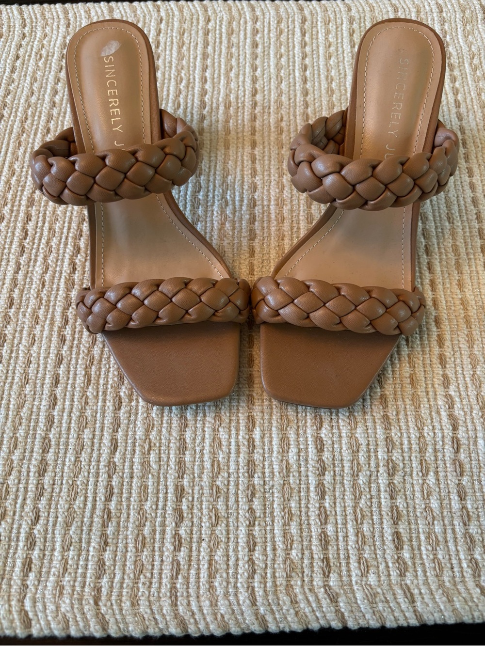 Sincerly Jules Braided Double-Strap Block Heel Sandals in Tan - Picture 2 of 6